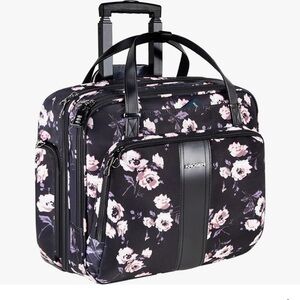 Kipling Black and Pink Floral Rolling Bag